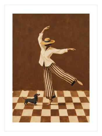 Dancing Lady with Dachshund Poster - Dans Eden Kadın ve Sosis Köpek