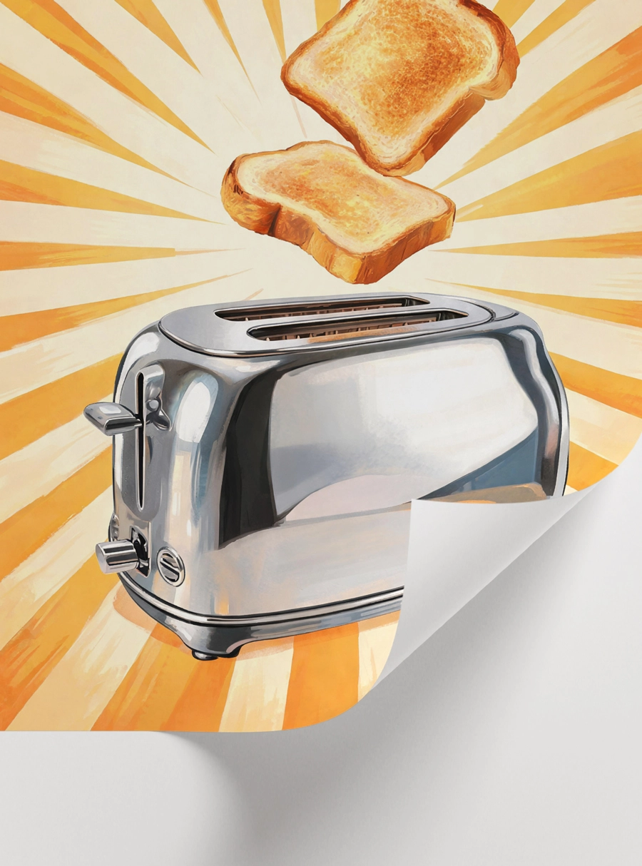 Flying Toast Poster – Kızarmış Ekmek İllüstrasyonu - Görsel 2