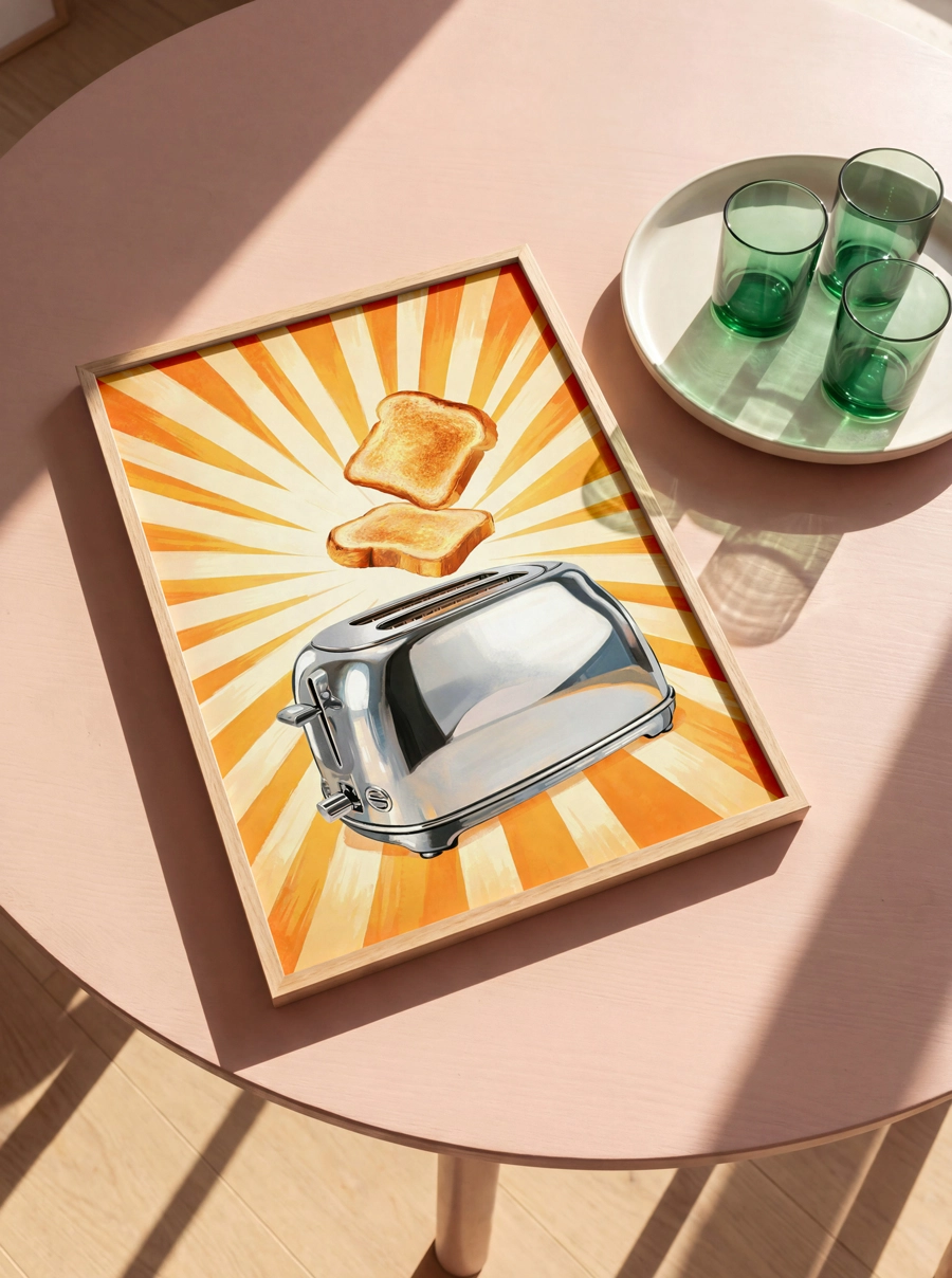Flying Toast Poster – Kızarmış Ekmek İllüstrasyonu - Görsel 3