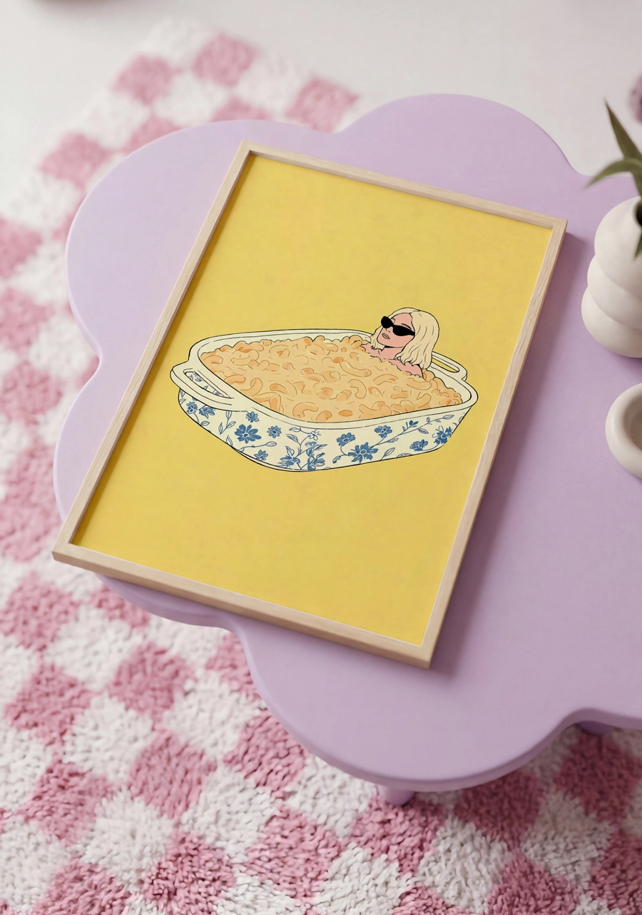 Mac and Cheese Bath Poster – Makarnalı Küvet İllüstrasyonu - Görsel 3