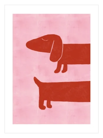 Pembe sulu boya fonlu kiremit rengi sosis köpek minimalist poster