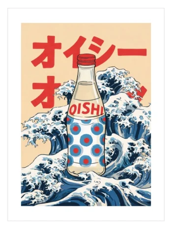 Sake Wave Japon sake şişesi ve dalga posteri