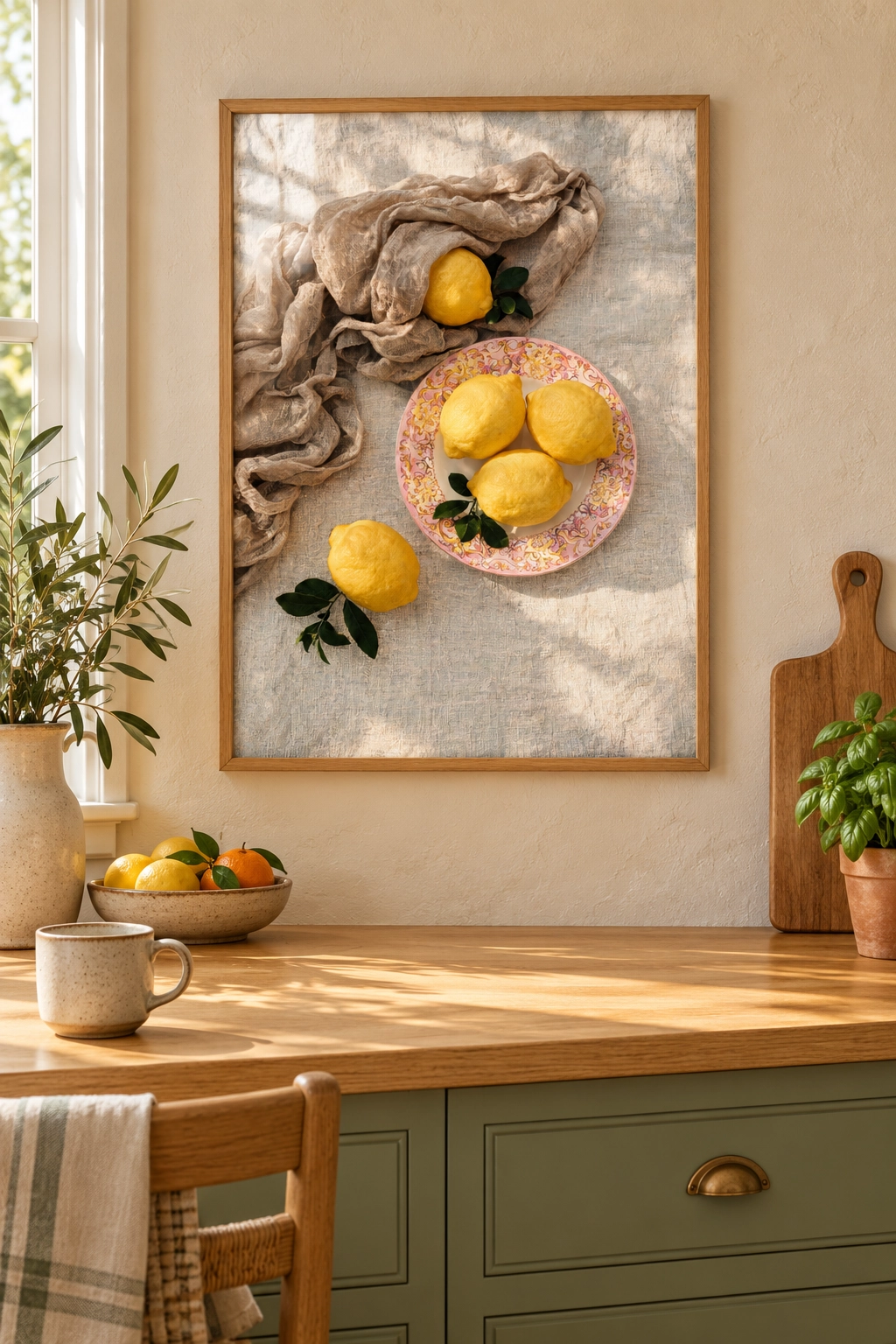 Lemons on a Pink Floral Plate Poster — Pembe Çiçekli Tabakta Limon - Görsel 3