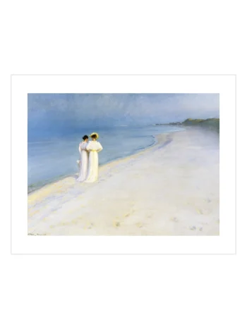 Peder Severin Krøyer’in Skagen sahilinde yürüyen iki kadını betimlediği yaz akşamı posteri.
