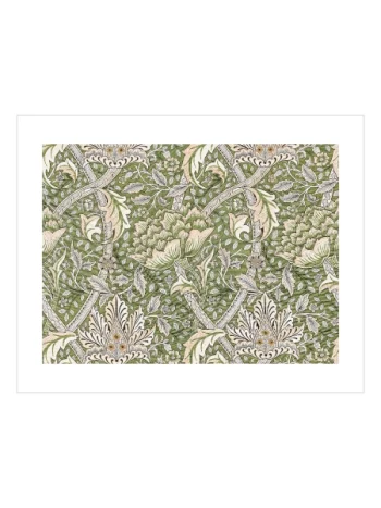 William Morris’in Windrush deseninden hazırlanan yeşil ve krem tonlu fiziksel poster.