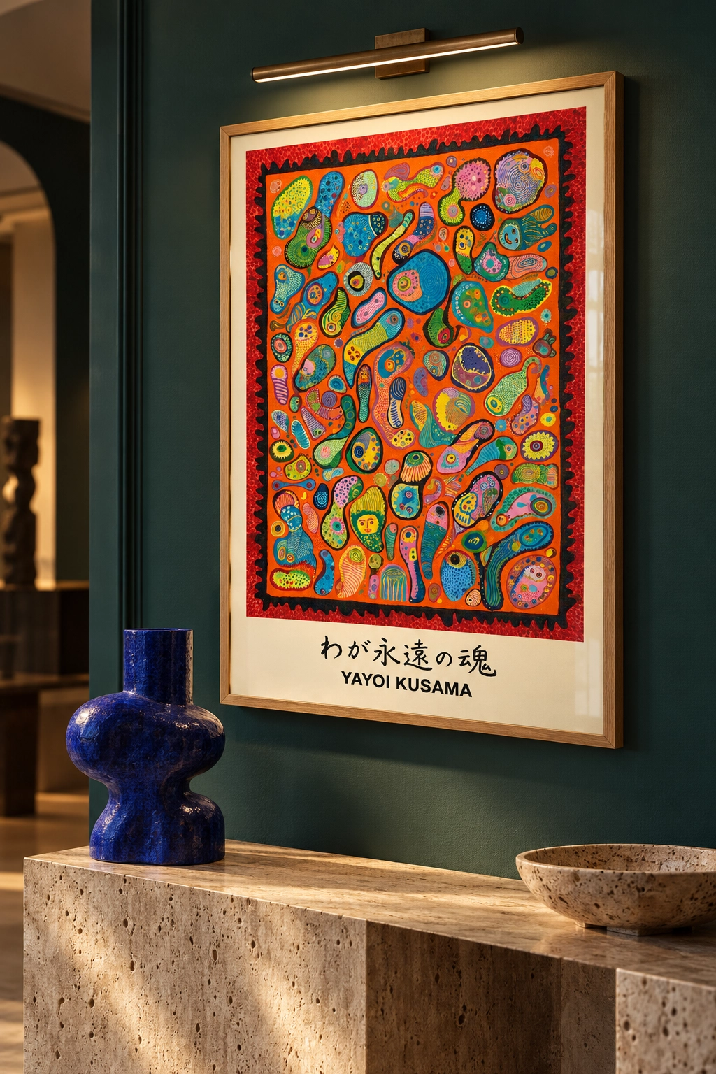 Yayoi Kusama Inspired Colorful Abstract Poster — Turuncu Zeminli Renkli Organik Desenler - Görsel 3