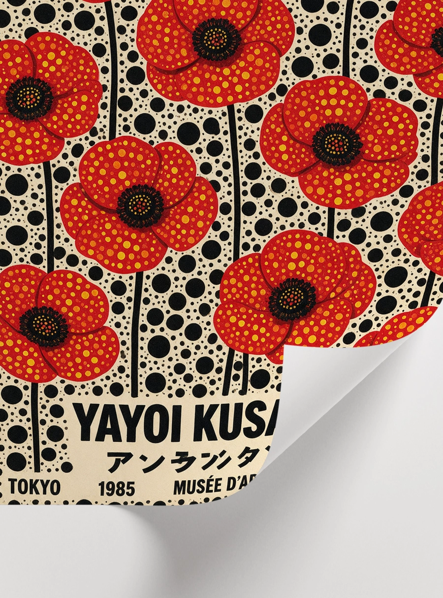 Yayoi Kusama Inspired Red Flower Poster — Kırmızı Çiçekli Puantiyeli Pop Art - Görsel 2