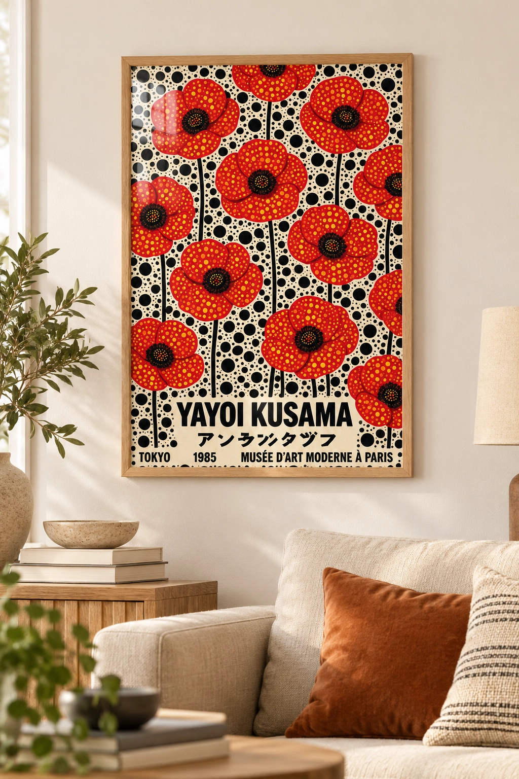 Yayoi Kusama Inspired Red Flower Poster — Kırmızı Çiçekli Puantiyeli Pop Art - Görsel 3